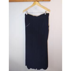 Eileen Fisher Black Silk Rayon Velvet-Feel Scalloped Waist Pull On Ankle Pants L